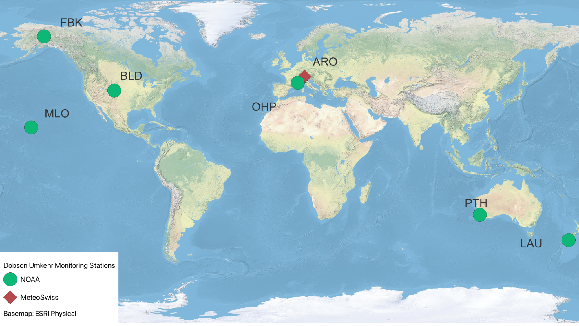 Map of Umkehr ozone profile sites